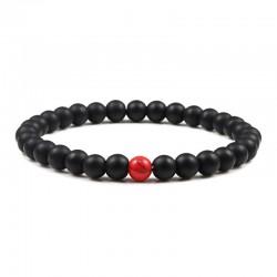 Bracelet agate black matte, red bead AAT-6022-3